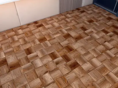 parquet wooden floor in kitchen 3D print model