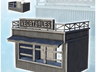 Wooden fruit stand with sign 11 3D print model