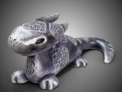 High-poly and low-poly statue of mint baby dragon 3D print model