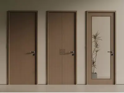 Wooden-door Single-door Bedroom-door Glass-door Bathroom-door 3D model