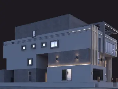 Modern Villa at night 3D model