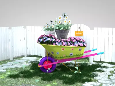 Garden Wheelbarrow Flower 3D model