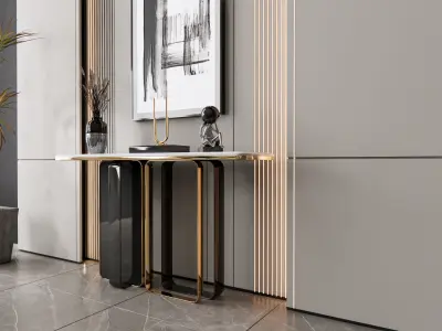 Sideboard with wall panel and flooring 8 3D model