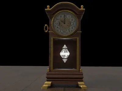 clock grandfather on wooden table Low-poly 3D model