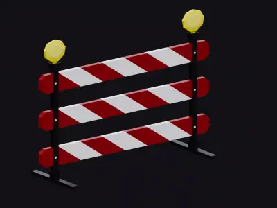 Low Poly Road Construction Barrier with Warning Lights  Low-poly 3D model