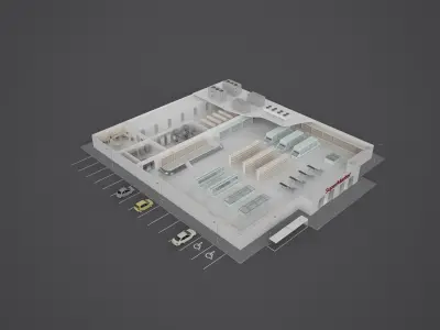 Supermarket hospital floor plan 3D model