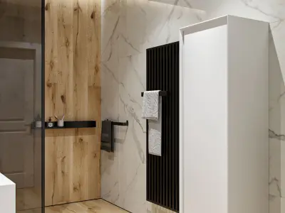 Bathroom modern with wooden floors and marble walls 3D model