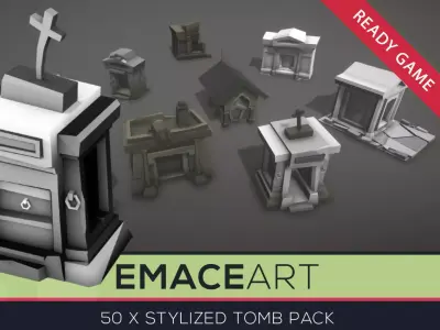 Low Poly Tomb Kit with LODs Low-poly 3D model