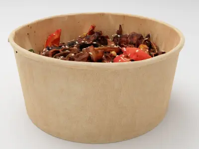 Japchae Poke bowl lunch noodles with korean chiecken asian meal 3D model