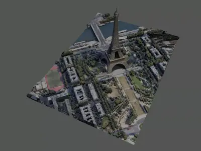 Eiffel Tower with sorrounding area Low-poly 3D model
