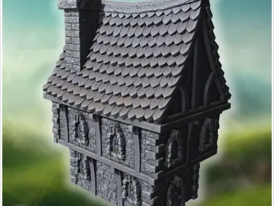 Stone house with arched windows detailed brickwork and steep til 3D print model