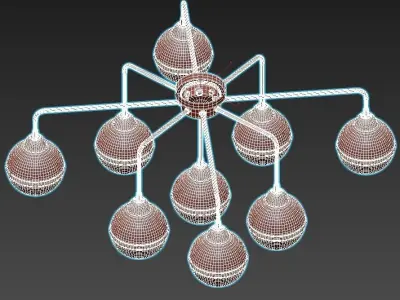 freya chrome ceiling light with six glass globes 3D model