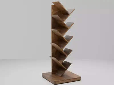 Modern Wooden Book Rack  Vertical Bookshelf 3D Model  Low-poly 3D model