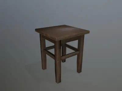 Footstool wooden table Low-poly 3D model