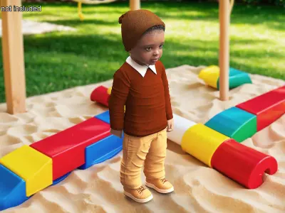  Little Black Boy Light Skin Autumn Clothes Rigged for Maya 