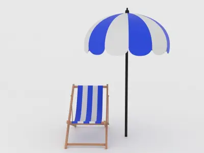 Beach Chair and Umbrella Set  Low-Poly 3D Model Low-poly 3D model
