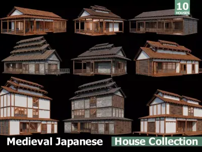 Medieval  Japanese Houses  - 4K Textures Game Ready Low-poly 3D model shop
