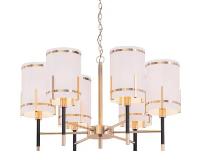 Bustaman six light chandelier in brass with shades 3D model