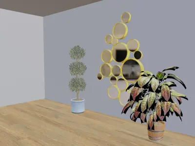 Mirror room with plants and mirrors Low-poly 3D model