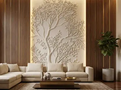 Modern Tree Relief Panel Wall Decor Set STL Mural CNC 339 3D model