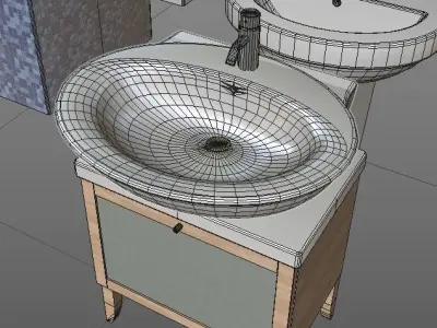 Washbasins toilet bath tap Low-poly 3D model