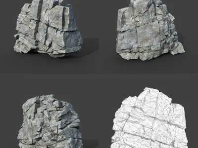 Low poly Gray Cracked Modular Rock 220112 Low-poly 3D model