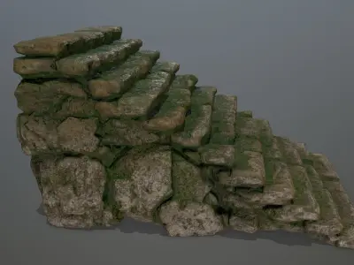 stairs stone wall with moss Low-poly 3D model