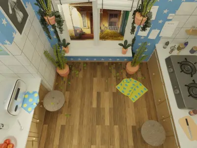 Home Kitchen Interior Environment Cartoon Style 3D model