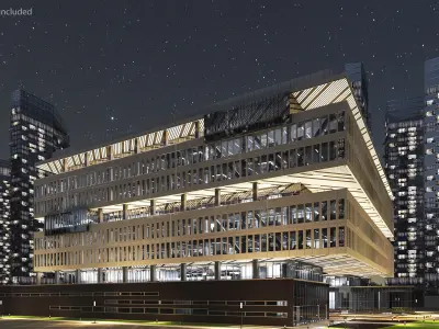  Modern Office Building Night Glow 