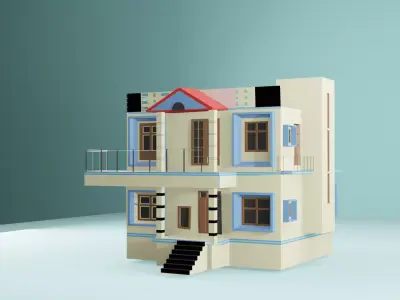 Modern Two Story House Exterior 3D Model No Interior Low-poly 3D model