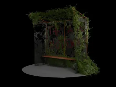 Postapocalypse Bus Stop Low-poly 3D model