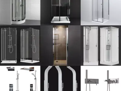 Bathroom set 1 shower stall with glass door 3D model