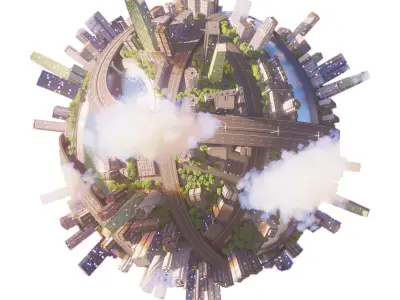 City planet scene Corona renderer 3D model