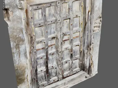 Ancient wooden door in the streets during Medieval 3D model