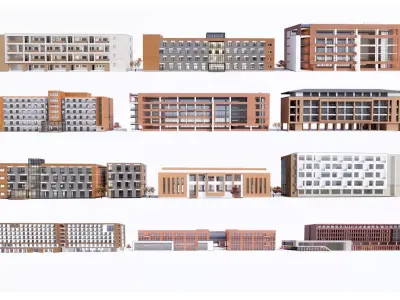 Architecture house backdrop residential  office building city 3D model 11