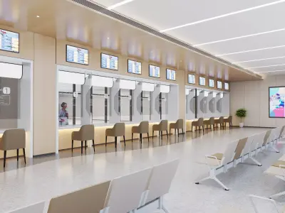 Modern Multi-Level Hospital Atrium Lobby 3D model