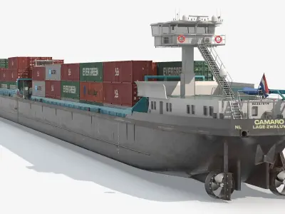  Camaro V River Cargo Barge With Load Dutch Flag Gray Rigged for Maya 