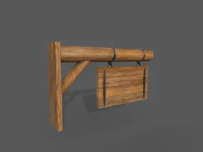 Wooden Signboard Low-poly 3D model