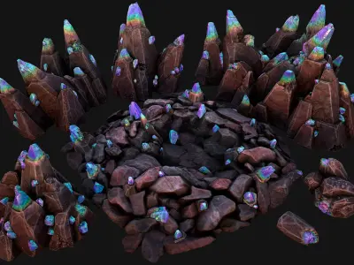 Dungeon Magic Crystals Deposits Ore and Minerals  Low-poly 3D model