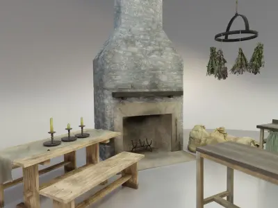 Rustic Kitchen Furniture set 3D Model Pack