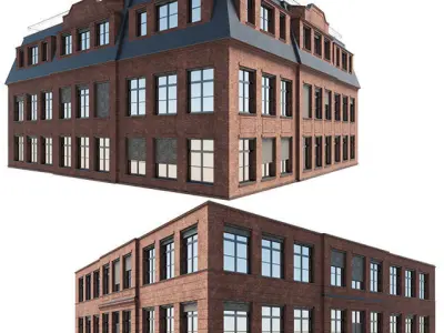 Building brick with windows and balconies 3D model