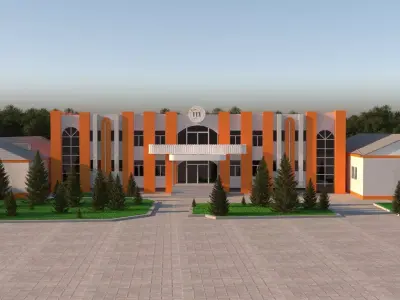 building orange house surrounded 3D model