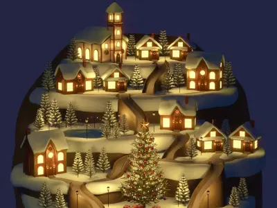 Christmas winter town Low-poly 3D model