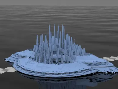 Sci fi City Dome floating island 4 3D model