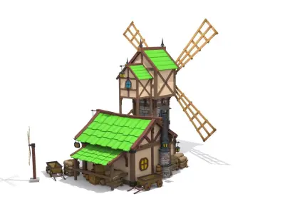 cartoon mill Low-poly 3D model purchase