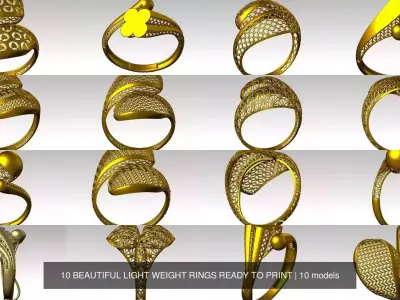 10 BEAUTIFUL LIGHT WEIGHT RINGS READY TO PRINT 3D Model Pack