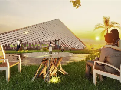 pavilion couple at table Free low-poly 3D model