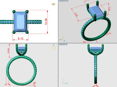 Radiant shape halo ring with pave setting along the shank 3D print model