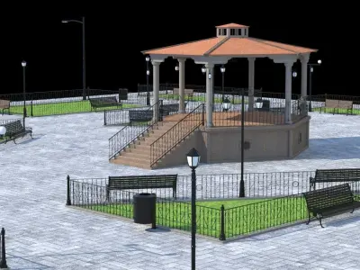 Kiosk and Square Low-poly 3D model