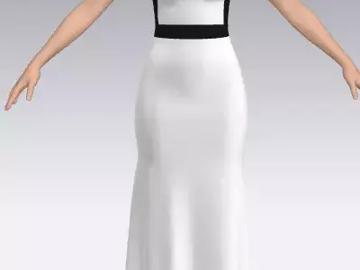 one shoulder dress white  black color type Low-poly 3D model